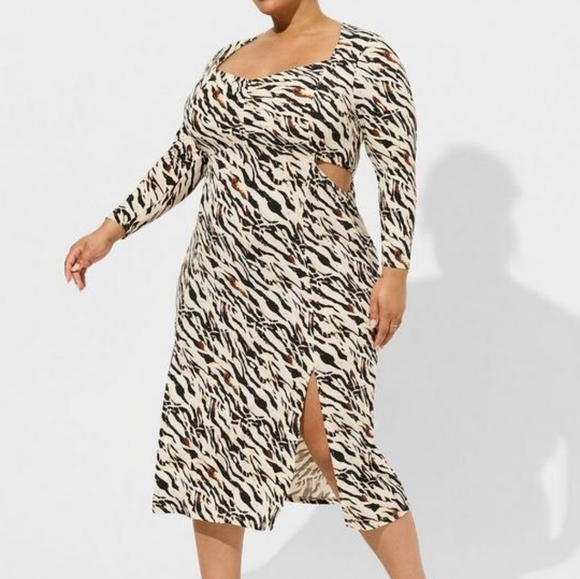 torrid Dresses & Skirts - NEW TORRID‎ Dress Midi Studio Knit Zebra Print Stretch Side Slit Womens Size 4XL